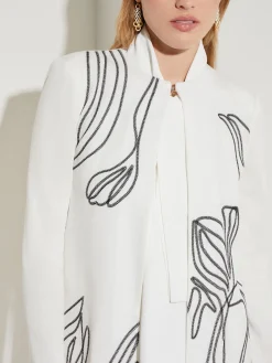 Abstract Embroidery Jewel Neck Jacket