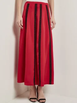 A-Line Crepe de Chine Lace Applique Maxi Skirt