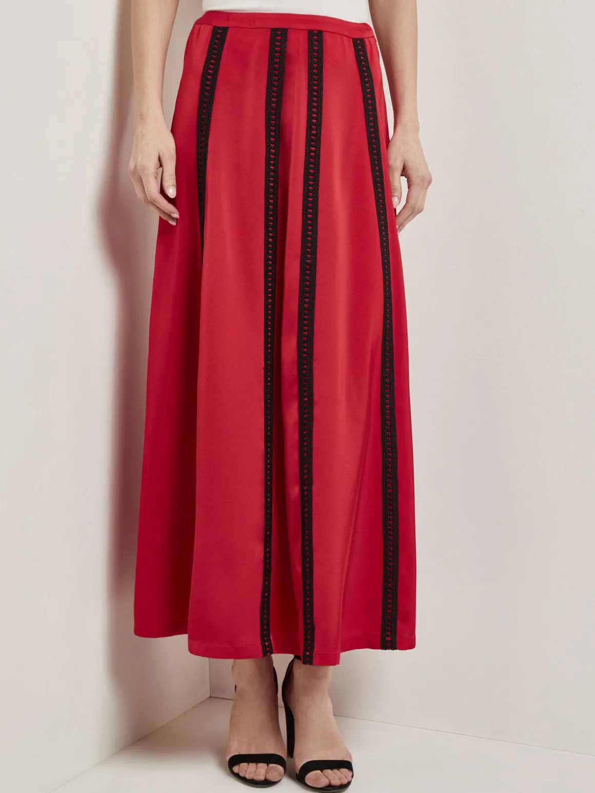 A-Line Crepe de Chine Lace Applique Maxi Skirt
