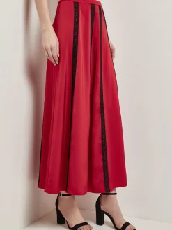 A-Line Crepe de Chine Lace Applique Maxi Skirt