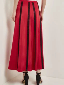 A-Line Crepe de Chine Lace Applique Maxi Skirt