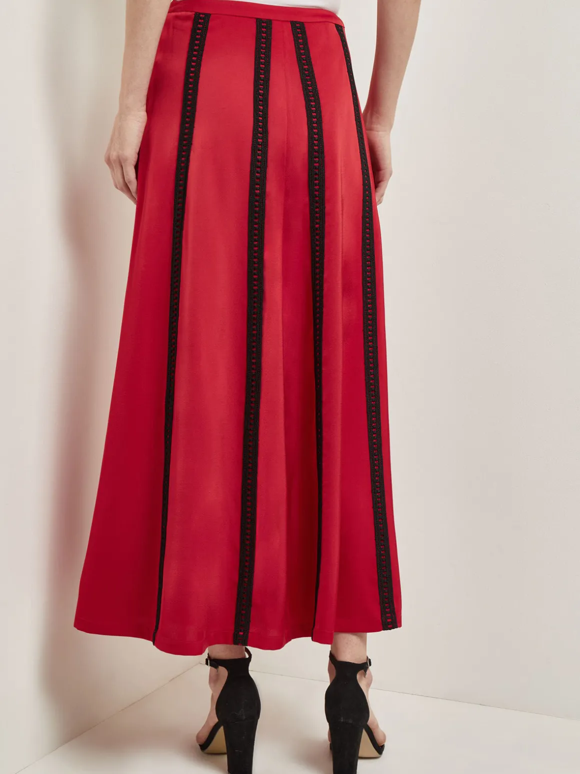 A-Line Crepe de Chine Lace Applique Maxi Skirt