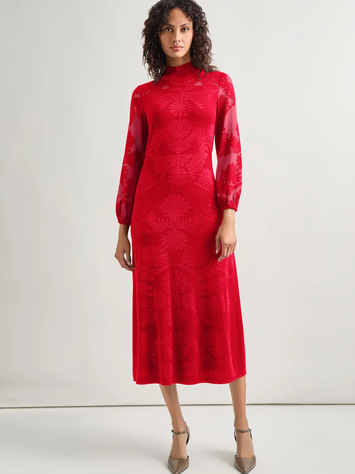 A-Line Jacquard Knit Maxi Dress