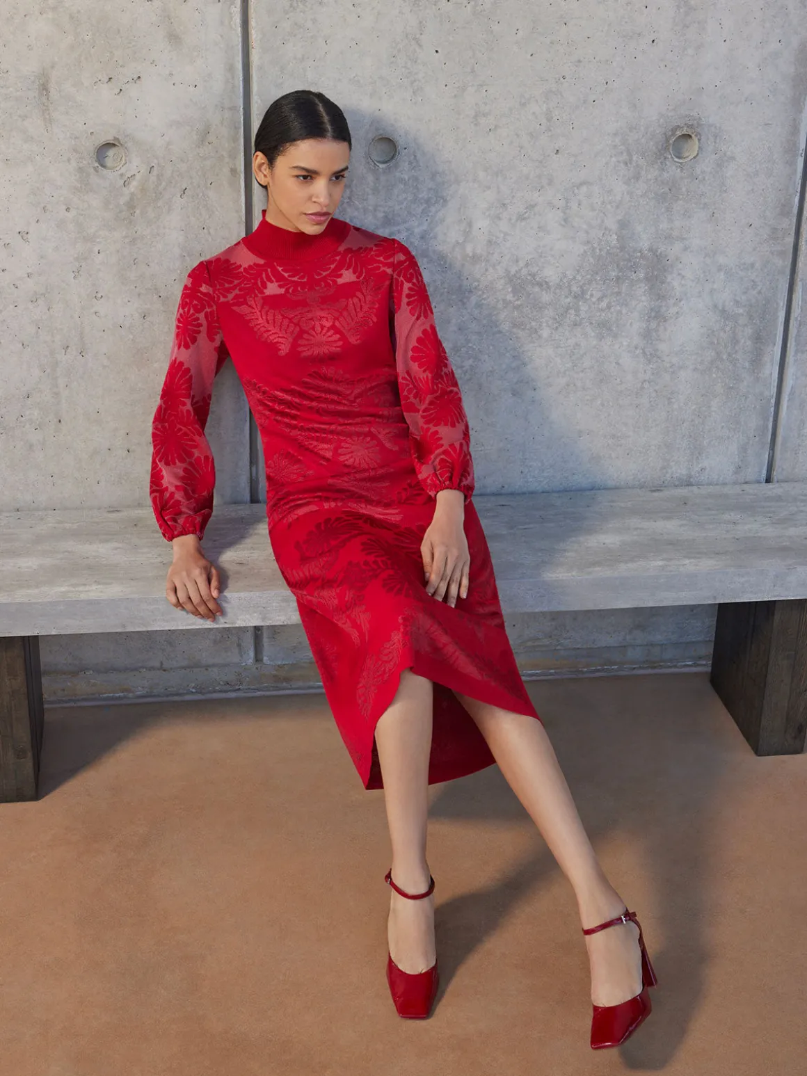 A-Line Jacquard Knit Maxi Dress