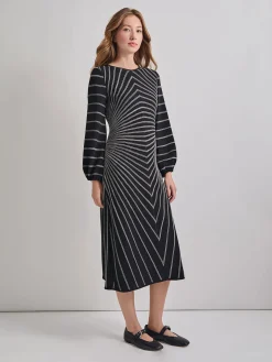 A-Line Melange Striped Soft Knit Midi Dress