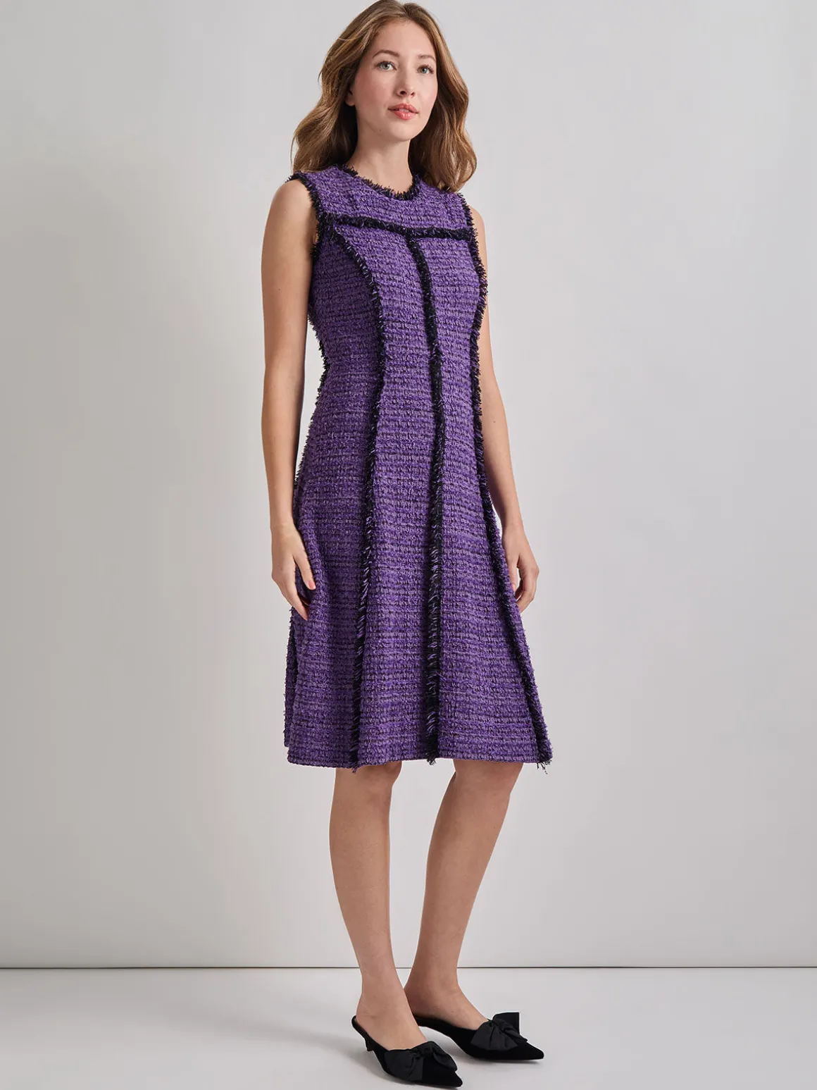 A-Line Princess Seam Fringe Trim Knit Dress