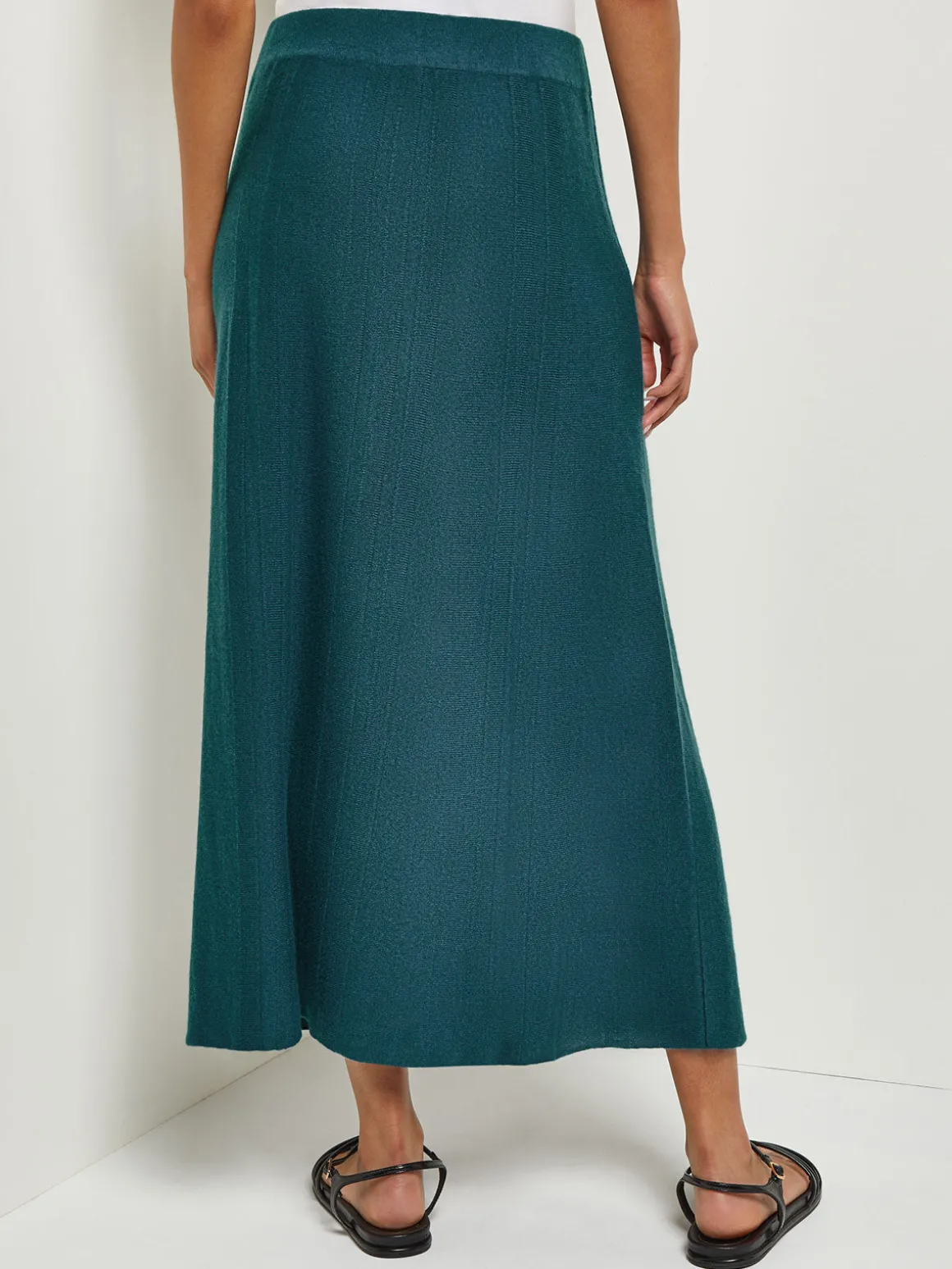 A-Line Textural Stripe Cashmere Midi Skirt