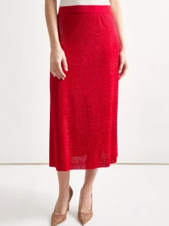 A-Line Tonal Patterned Knit Midi Skirt