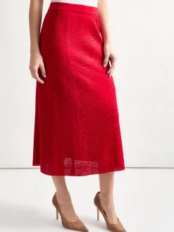 A-Line Tonal Patterned Knit Midi Skirt