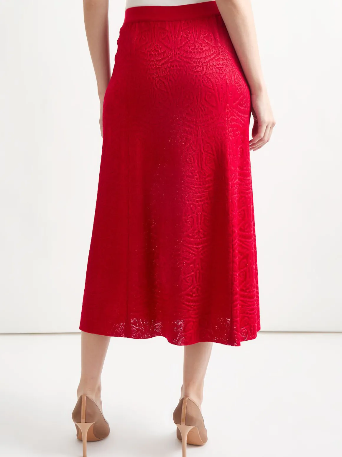 A-Line Tonal Patterned Knit Midi Skirt
