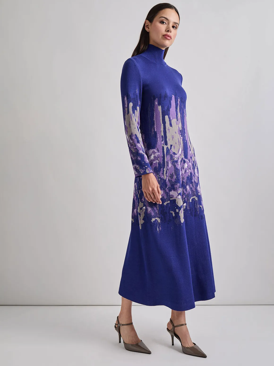 A-Line Watercolor Soft Knit Maxi Dress