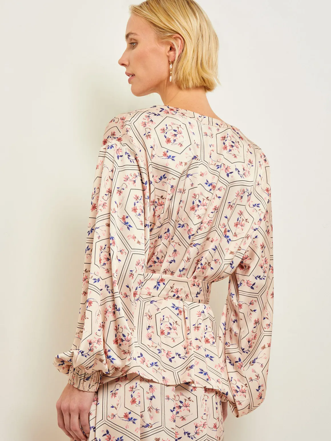 Balloon Sleeve Belted Blouse - Floral Print Crepe de Chine