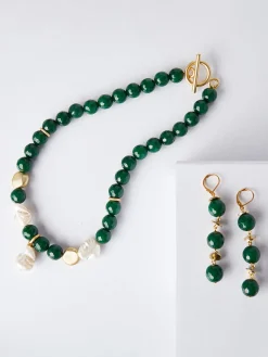 Baroque Mother of Pearl and Green Jade Necklace