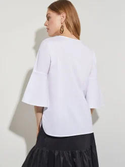 Bell Sleeve Cotton Blend Blouse