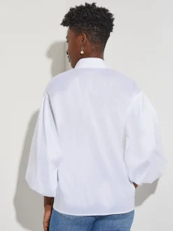 Bishop Sleeve Stretch Cotton Blouse