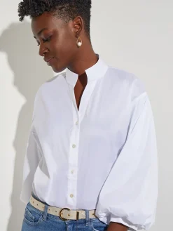 Bishop Sleeve Stretch Cotton Blouse