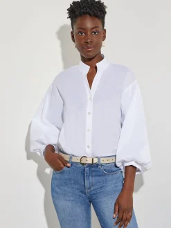 Bishop Sleeve Stretch Cotton Blouse