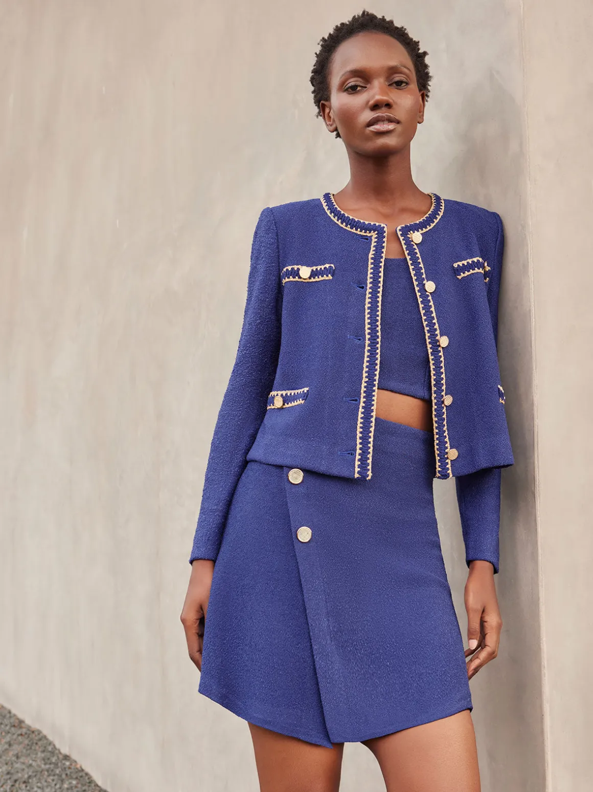 Braided Trim Boucle Knit Jacket