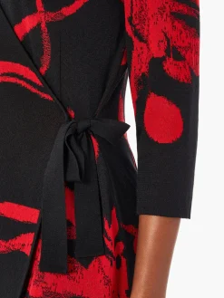 Brushstroke Pattern Knit Faux Wrap Dress