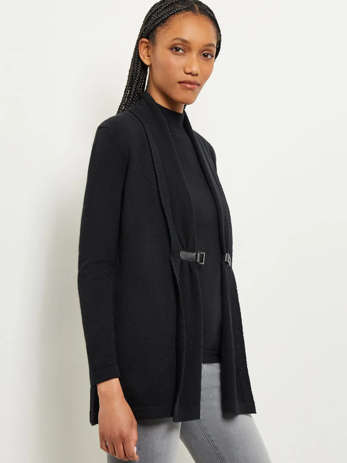 Buckle Detail Shawl Collar Cashmere Cardigan