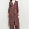 Button Front Duster - Belted Tweed Knit