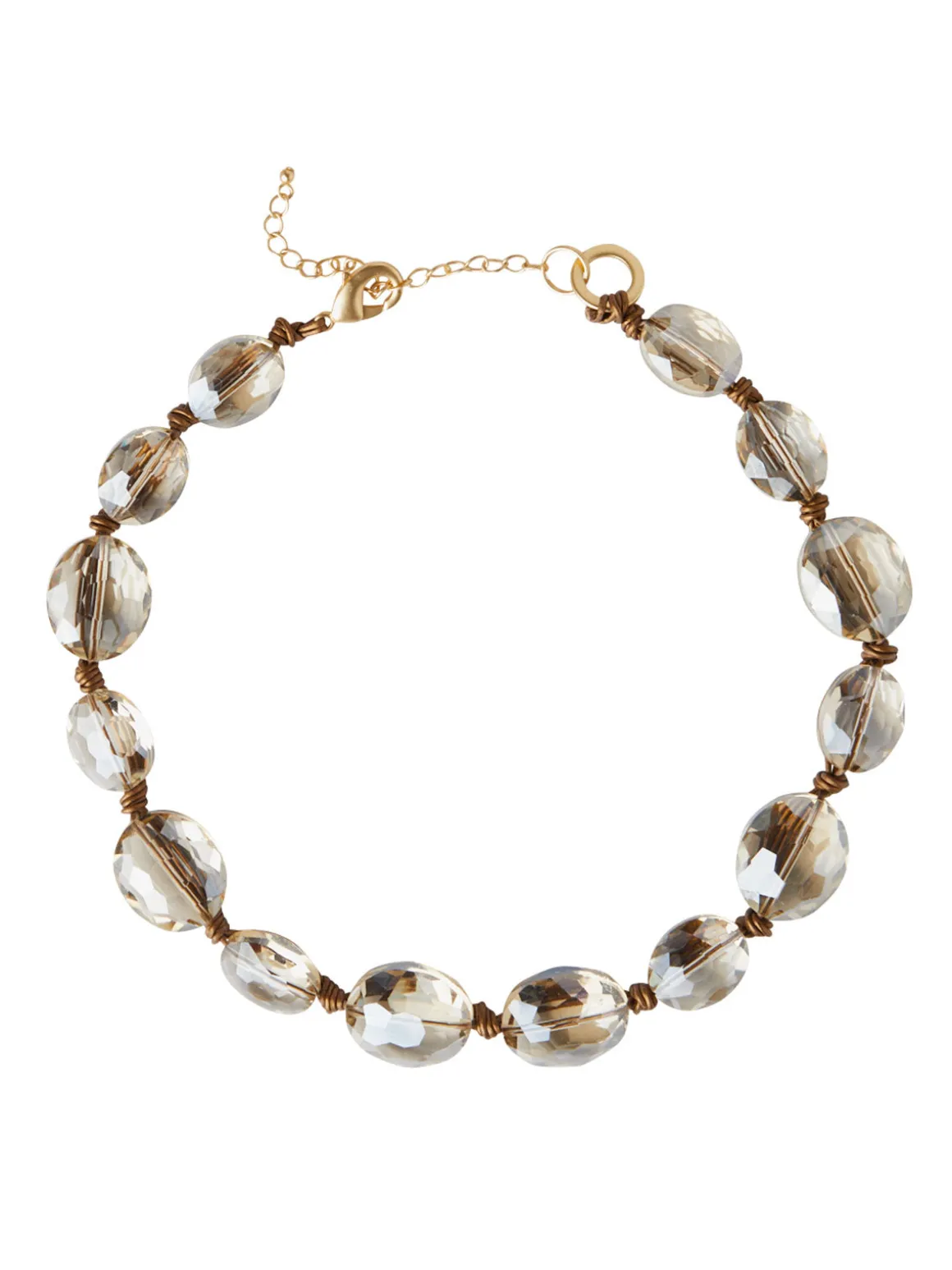 Champagne Crystal Woven Leather Necklace