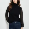 Chiffon Sleeve Cashmere Turtleneck