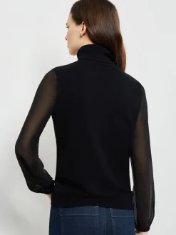 Chiffon Sleeve Cashmere Turtleneck