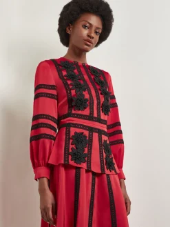 Crepe de Chine Floral Lace Peplum Blouse