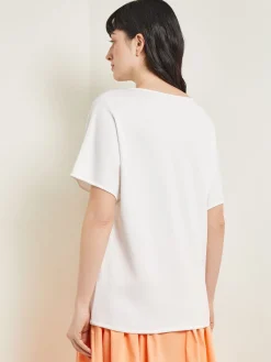 Dolman Sleeve Boat Neck Tunic - Cotton Floral Panel Soft Knit