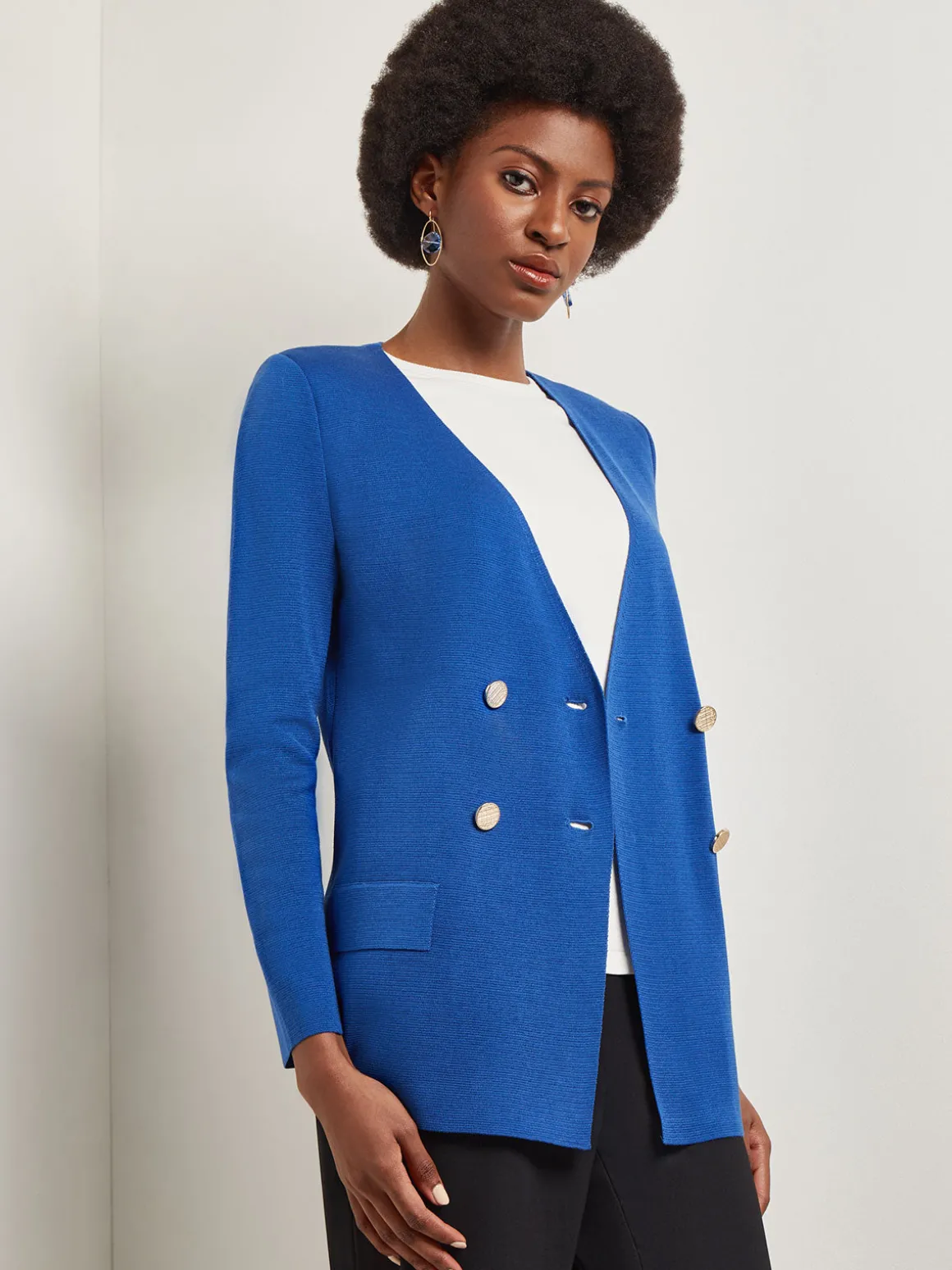 Double Breasted Open Neck Knit Jacket