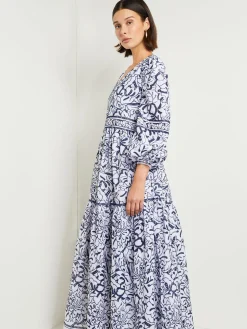 Embroidered Floral Cotton Maxi Dress