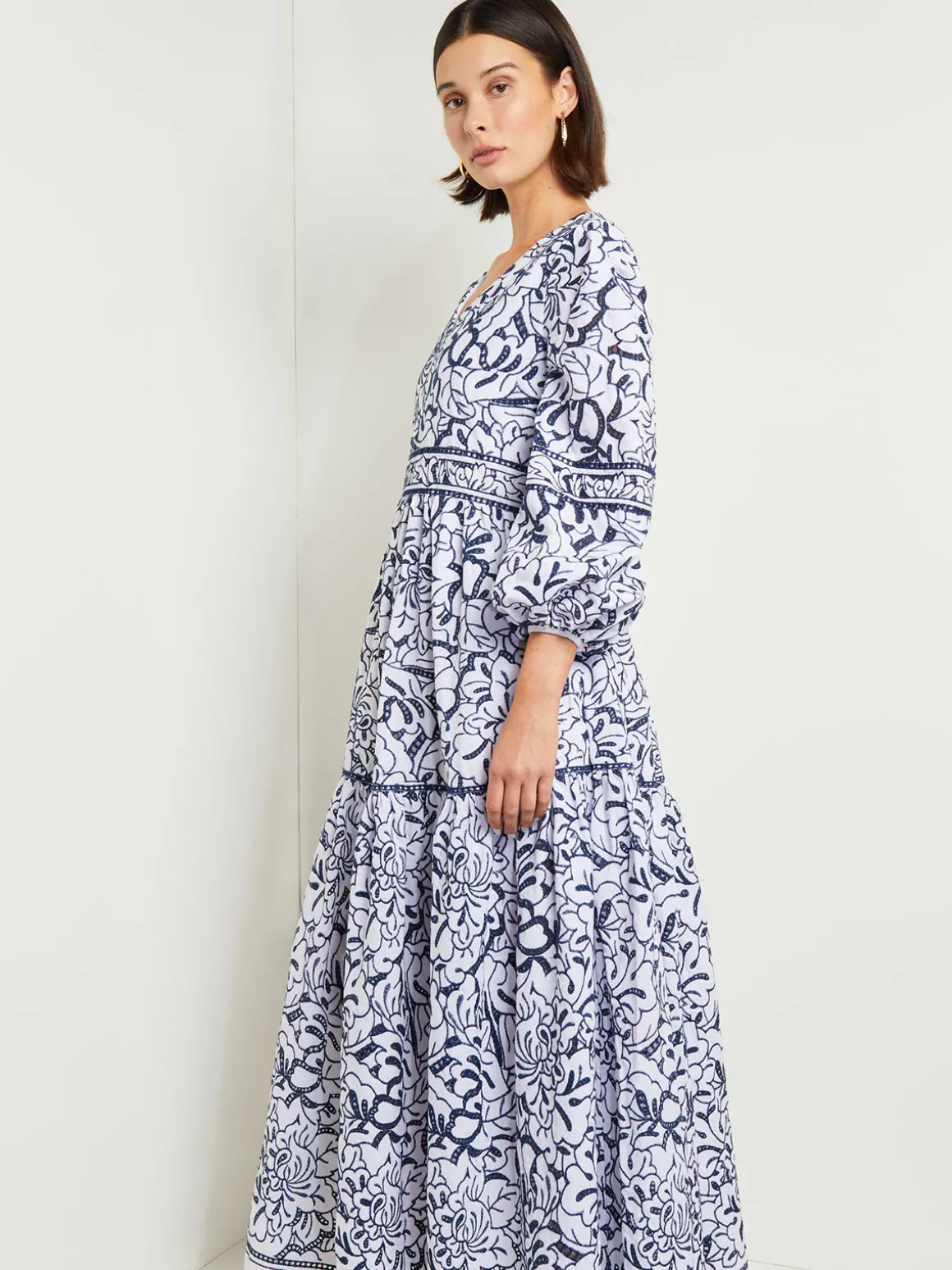 Embroidered Floral Cotton Maxi Dress