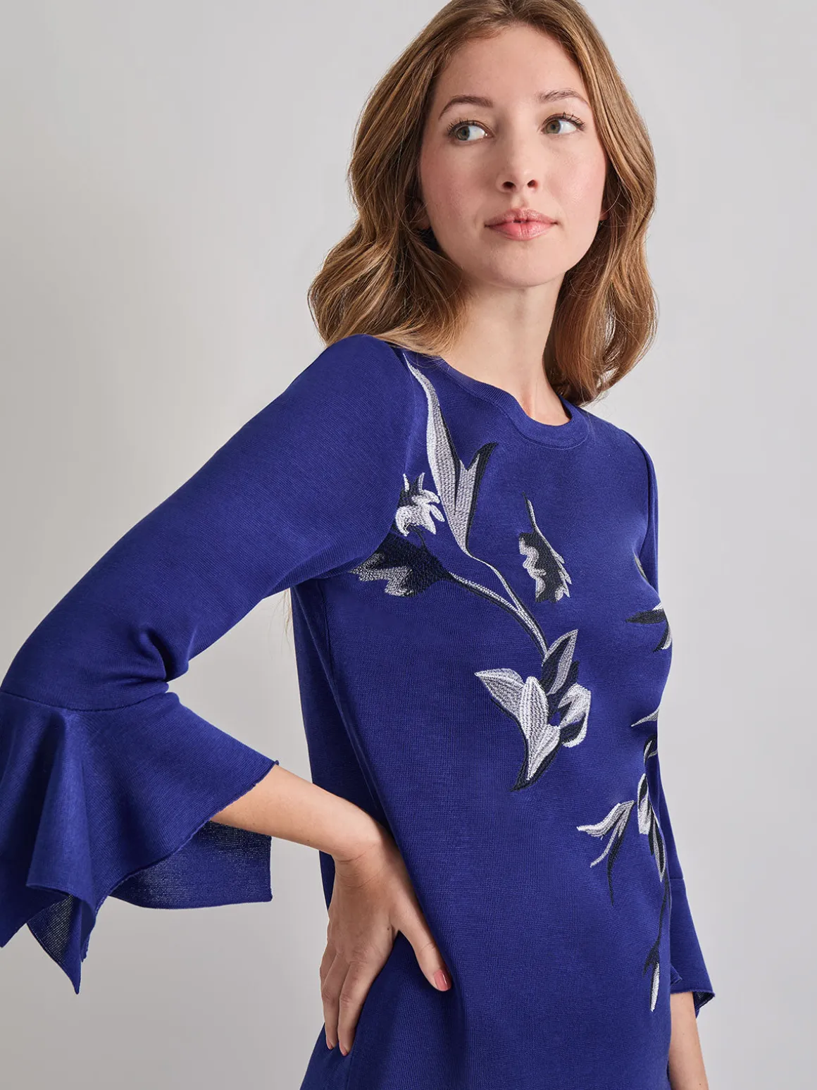 Embroidered Floral Knit Blouse