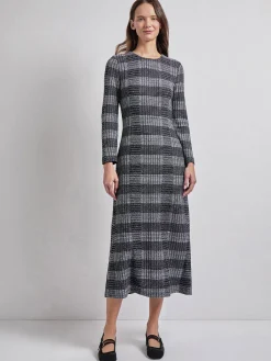 Fit & Flare Tweed Knit Maxi Dress
