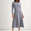 Fit-and-Flare Multi-Stitch Tweed Maxi Dress