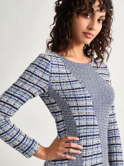 Fit-and-Flare Multi-Stitch Tweed Maxi Dress