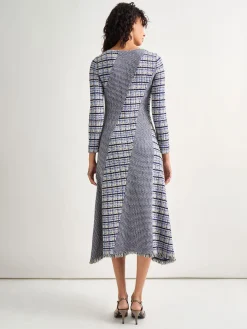 Fit-and-Flare Multi-Stitch Tweed Maxi Dress