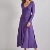 Fit-and-Flare Raised Geometric Recycled Knit Maxi Dress