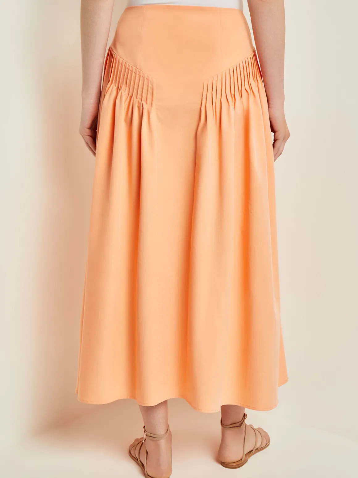 Godet Midi Skirt - Pleated Faux Cupro Silk