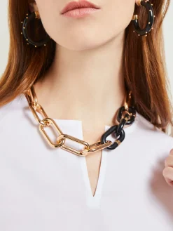 Gold & Black Resin Oval Link Necklace
