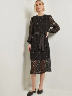 Gold Grommet Laced Shift Midi Dress