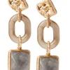 Hammered Warm 18K Gold Olive Resin & Sage Bead Drop Earrings