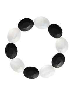 Handmade Matte Black & White Crystal Stretch Bracelet