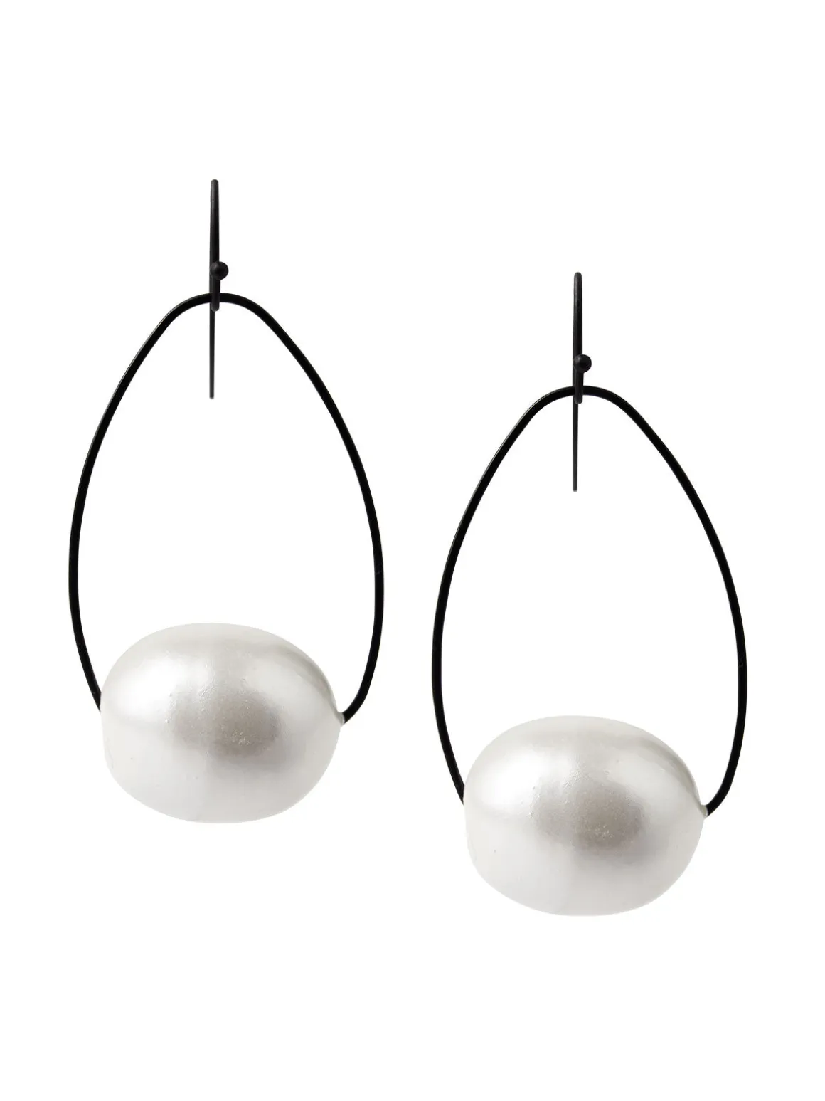 Handmade Matte Black Cotton Pearl Drop Earrings