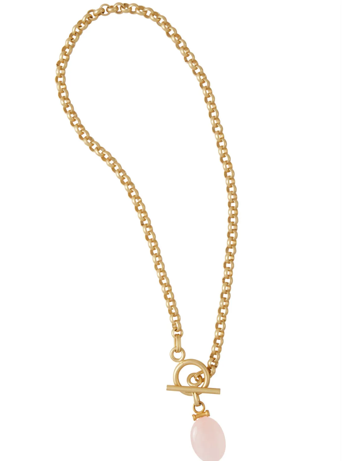 Handmade Rose Quartz Pendant Toggle Chain Necklace