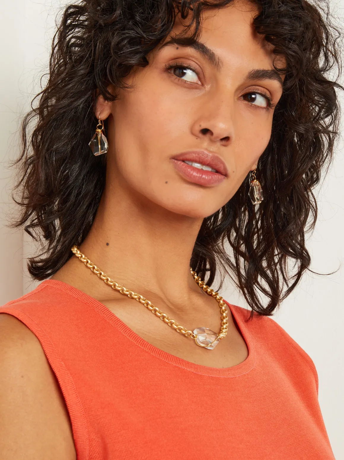Handmade Wire Wrapped Crystal Nugget Matte Gold Rolo Chain Necklace