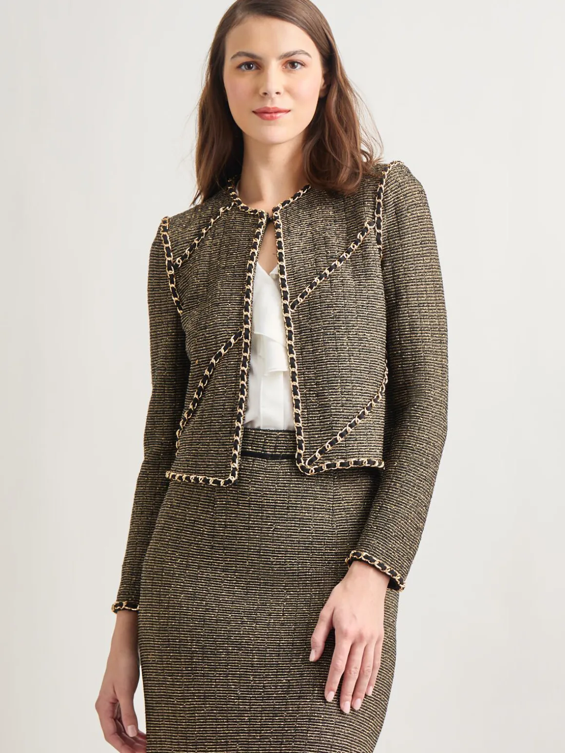 Heritage Fit Curbed Chain Trim Lurex Knit Jacket