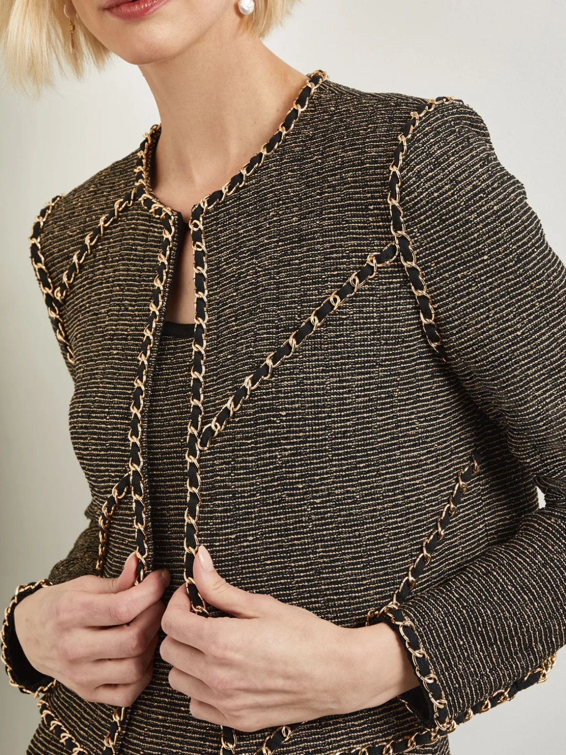 Heritage Fit Curbed Chain Trim Lurex Knit Jacket