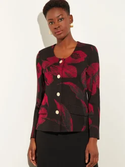 Heritage Fit Floral Button-Front Knit Jacket